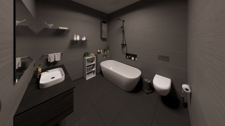 Baño reformado con bañera exenta y ducha independiente.
